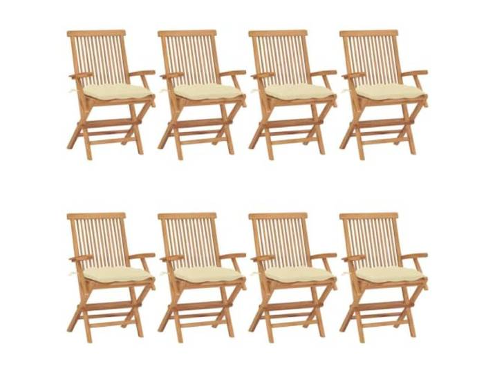 HPUYRFG 8er Set Klappstühle aus Massivem Teakholz mit Cremeweißen Kissen Technisch getrocknetes Teakholz, glatte Oberfläche, feucht abwischbar, klappbar, platzsparend, 110 kg Belastbarkeit