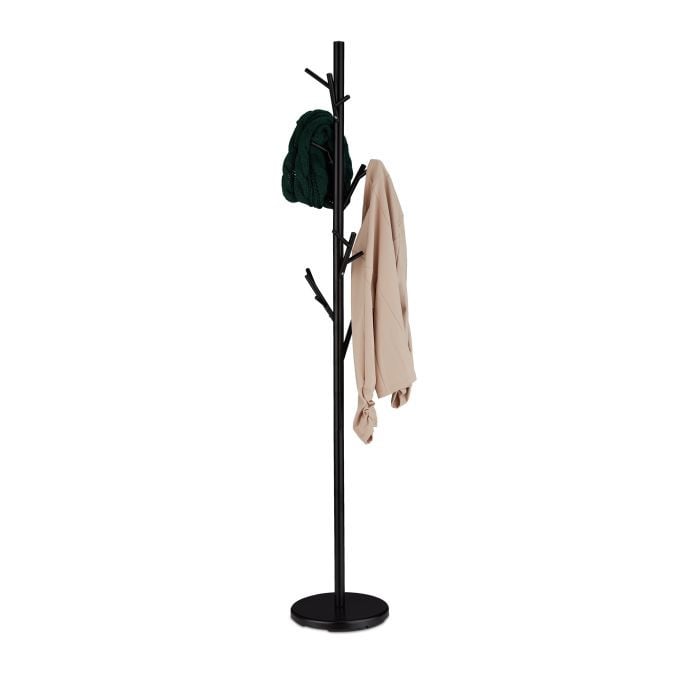 Relaxdays Kapstok Boom Zwart met 12 Haken, H x Ø: 176 x 30 cm