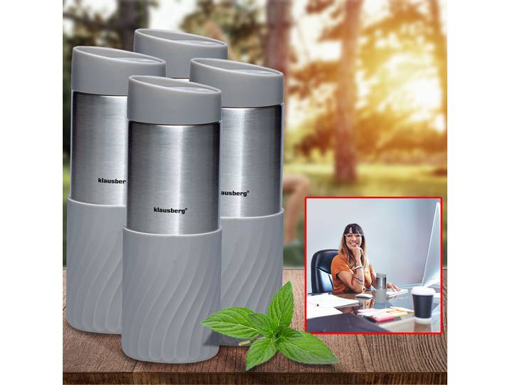 4er-Set Doppelwandiger Thermobecher, 420ml, grau