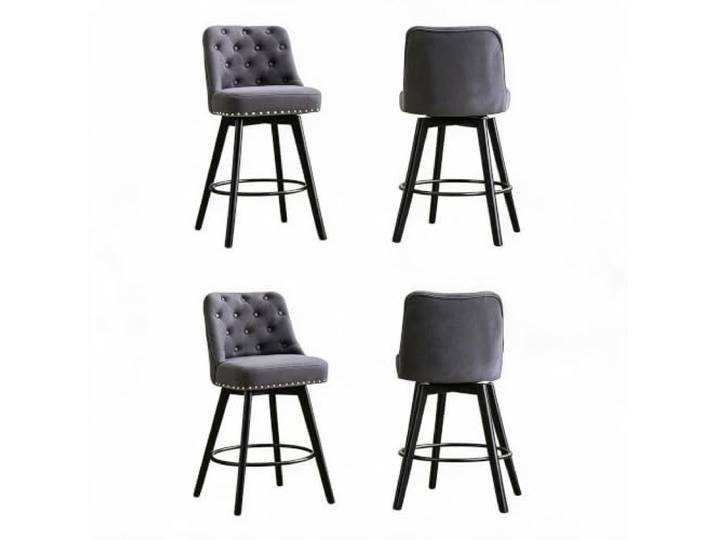 IDEALHOUSE 4er Set Drehbare Barhocker, Gepolsterte Barstühle 66 cm Grau 360° Rotating Bar Stool PU-itzhöhe Kunstleder mit Rückenlehne & Fußstütze, Knopfheftung für Kücheninsel, Oder Hausbar