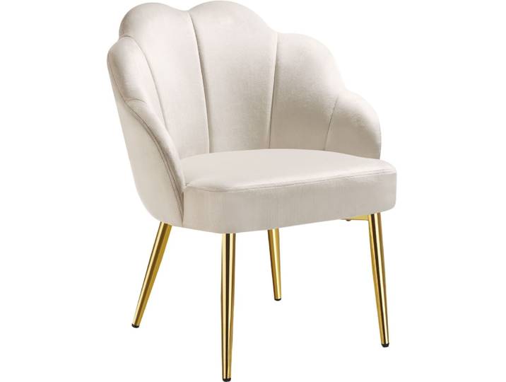 Fauteuil cocktail rembourré avec revêtement en velours crème/or