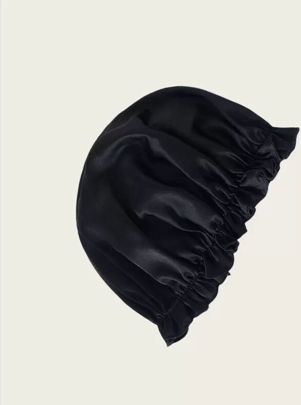 INF Bonnet de nuit 100 % soie pour femme, foulard doux pour dormir M Le noir