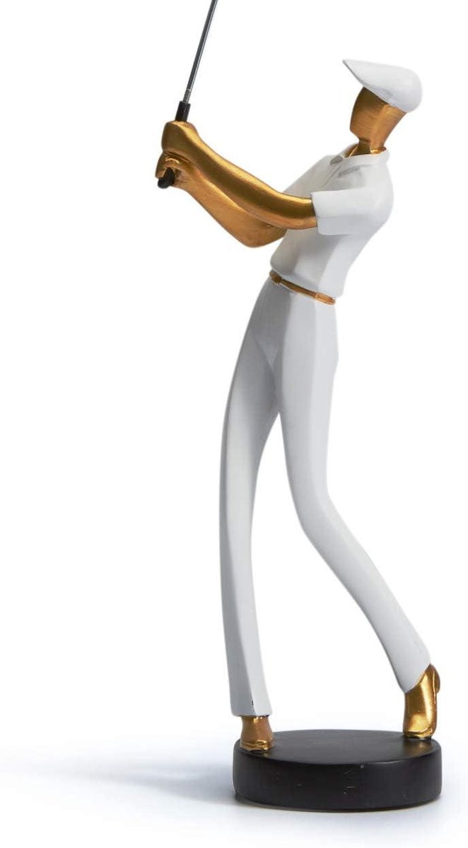 Wit Golfbeeldje Figuur - Moderne Geometrische Sculptuur voor op de Tafel - Hoogte: 24 cm