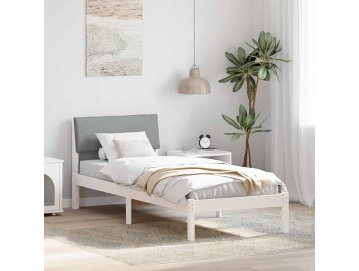 RJPLMFV Bettgestell, 75 x 190 cm, Massivholz, Kiefer Mit gepolstertem Kopfteil, inklusive Latten, moderner Stil, modernes Design