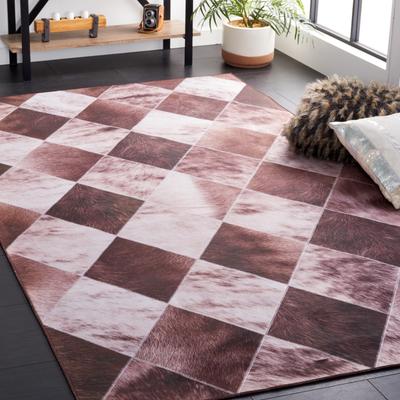 SAFAVIEH Faux Hide Machine Washable Slip Resistant Urda Rustic Checkered Rug