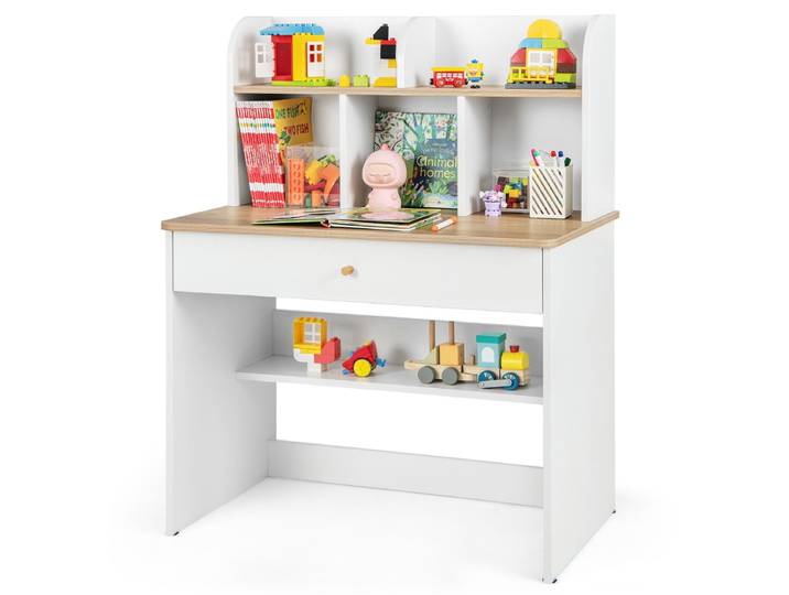 Houten Studiebureau voor Kinderen Klein Bureau met Hok en 1 Lade Opbergplank Bureau voor Studenten om te Lezen Studeren Tekenen