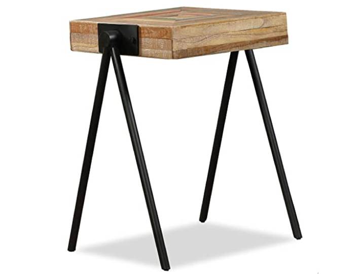POUFGDR Beistelltisch aus massivem Teakholz, mit Beinen aus Stahl Zeitloser Industriestil, stabile und sichere Oberfläche, einfache Montage, recyceltes Teakholz, robust und langlebig