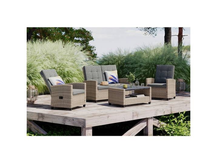 Ambia Garden Gartenset, Grau, Metall, Kunststoff, 4-teilig, 124x93x67 cm, Gartenmöbel, Gartengarnituren, Gartenmöbel-Sets