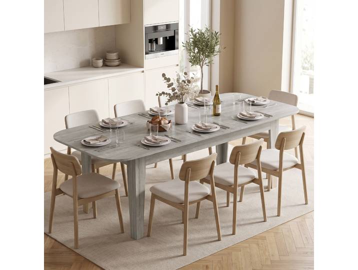 HOMCOM Table Ovale Extensible 140-180cm Effet Bois Gris