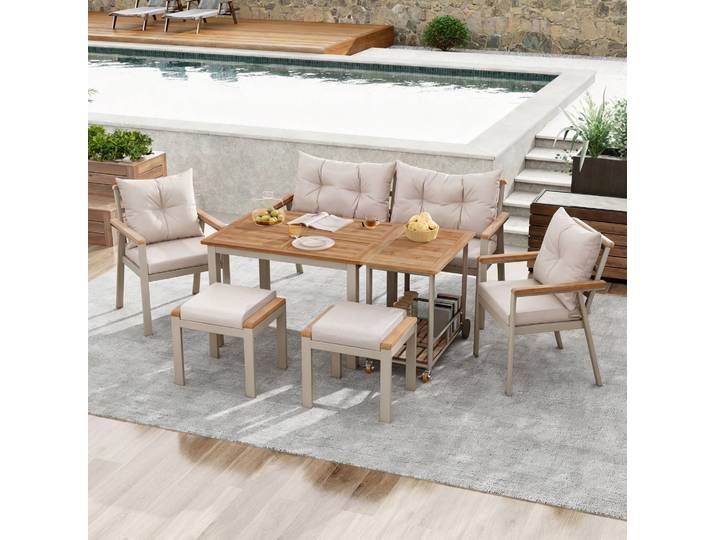 Table Repas Salon Jardin Mobile 6 7 Places Acacia Beige Havrya