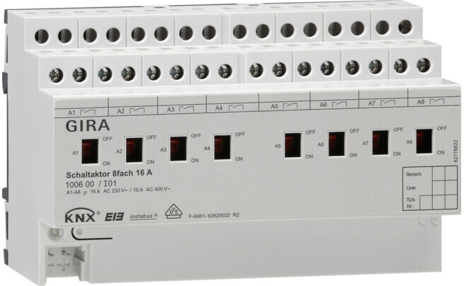 Gira Actionneur de commutation 8 canaux 16A REG 100600 (100600)