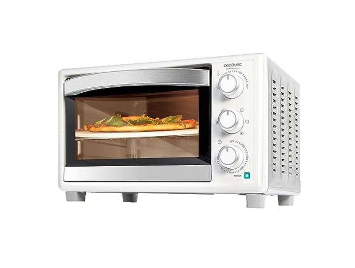 Cecotec Four de comptoir Bake&Toast 2600 Blanc 4Pizza\, 26 L\, 15500 W\, Comprend une pierre à pizza Pietra pour un résultat traditionnel\, 6 fonctions\, Bac récupérateur de miettes.