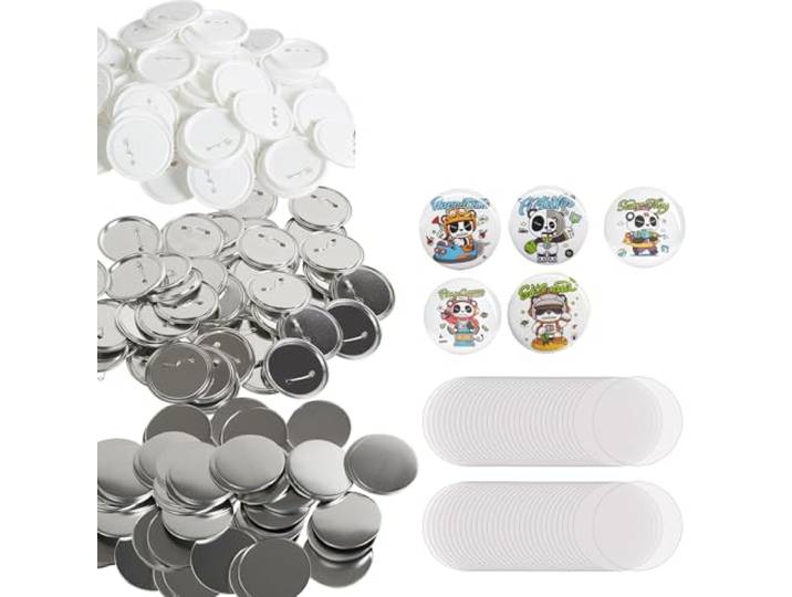 VEVOR Badge Personnalisé 75 mm 200 Kits de Consommables Badges à Épingles Fournitures pour la Fabrication de Badge Rond avec Couvercle Fond Plastique Métallique Papier Film Machine à Badges Bricolage