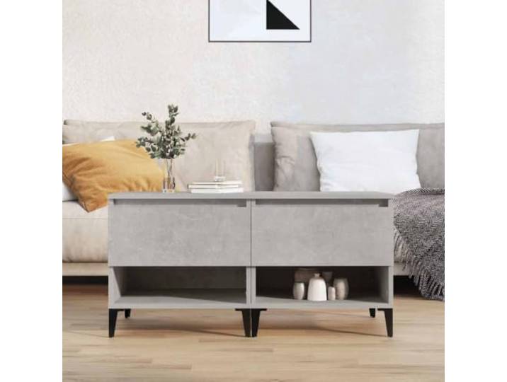 HEFZGDB Industrielle Beistelltische 2 Stück Betongrau 50x46x50 cm Holzwerkstoff mit Schublade und Fach für Wohnzimmer Aufbewahrung