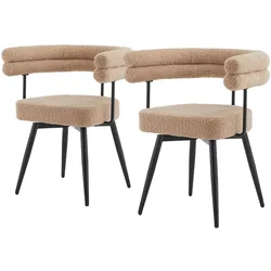 ESSZIMMERSTÜHLE drehbar 2er Set Braun Teddy-Stoff