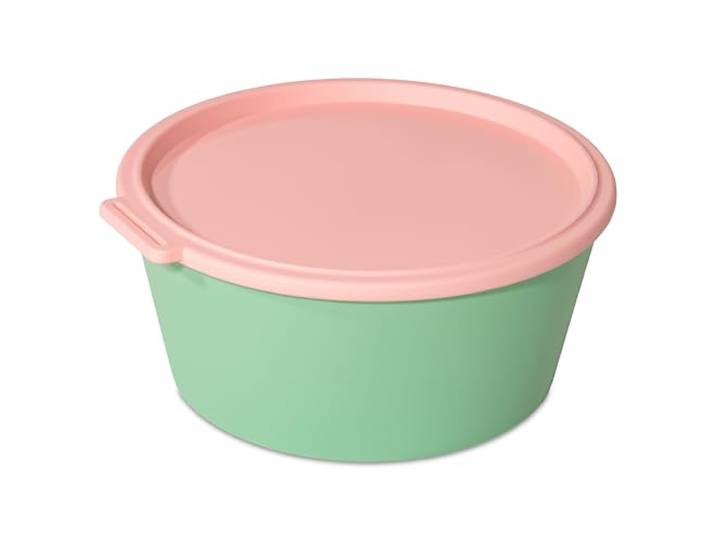 Koziol NORA BOX 2,2l Frischhaltedose mit Deckel bruchfest auslaufsicher biozirkulärer Kunststoff spülmaschinen- & gefriergeeignet melaminfrei Küche Camping Picknick (mid green/sweet pink)