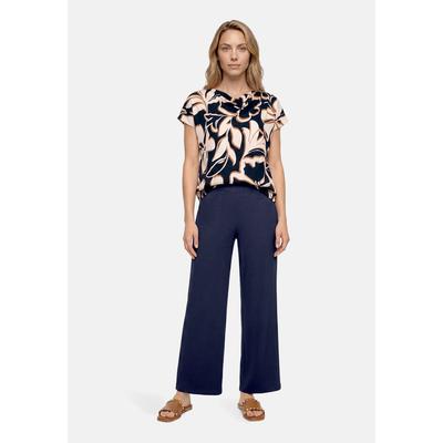 Kurzarmshirt BETTY BARCLAY "Damen mit Wasserfallausschnitt", Damen, Gr. 36, bunt (dunkelblau, braun), Jersey, Obermaterial: 94% Polyester, 6% Elasthan, Basic, figurumspielend normal, Wasserfallausschnitt, Shirts