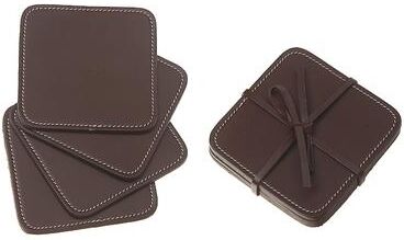 IH Casa Decor 4PC Square Genuine Leather Coasters Tan