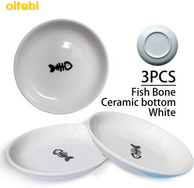 Inspire Curations WhiskerEase Ceramic Anti Whisker Fatigue Pet Bowl Set white Fish Bone 3pcs