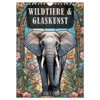 Wildtiere und Glaskunst im Tiffany Stil (Wandkalender 2027 DIN A4 hoch), CALVENDO Monatskalender