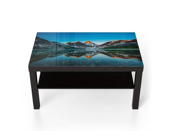 DEQORI Glastisch schwarz groß 90x50 cm Motiv Spiegelung der Stille ausgefallener Beistelltisch aus Glas Hochglanz Couchtisch fürs Wohnzimmer moderner Couch Tisch mit Design