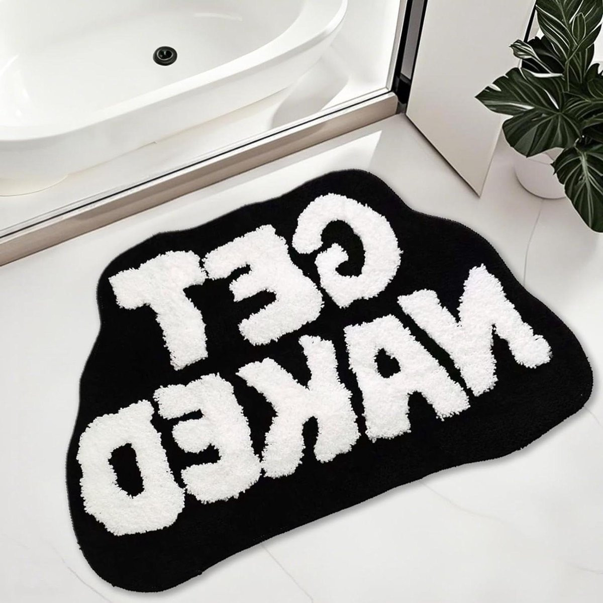 Badmat met grappige tekst voor badkamerdecoratie, zwart-wit, 60 x 94 cm