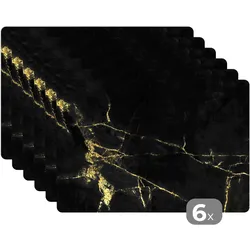 PLATZSETS 6er-Set Marmor - Schwarz - Gold - Luxus Platzdeckchen 45x30 cm