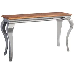 Massivholz Konsolentisch, 130 cm breit, Sheesham Holz, Silberbeine, 2,5 cm Tischplattendicke, Filzstreifen. 130x42x76 cm | Kadima Design