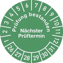 Dreifke® Prüfplakette Prüfung bestanden... 2026 - 2031, Folie, Ø 30 mm, 10 Stück/Bogen
