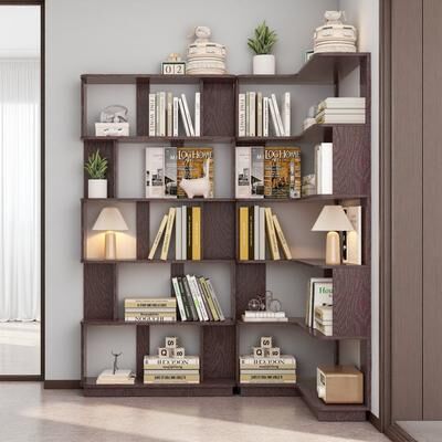 ZWYO HOSIMU "64.6"" H Set of 2 Corner & Extendable Bookshelf, Space-Saving Display Shelf, Freely Combinable Storage for Living Room Study"