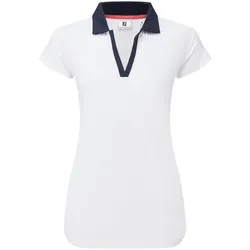 FootJoy Cap Sleeve Print Trim Lisle Damengolfpoloshirt White-Navy - M