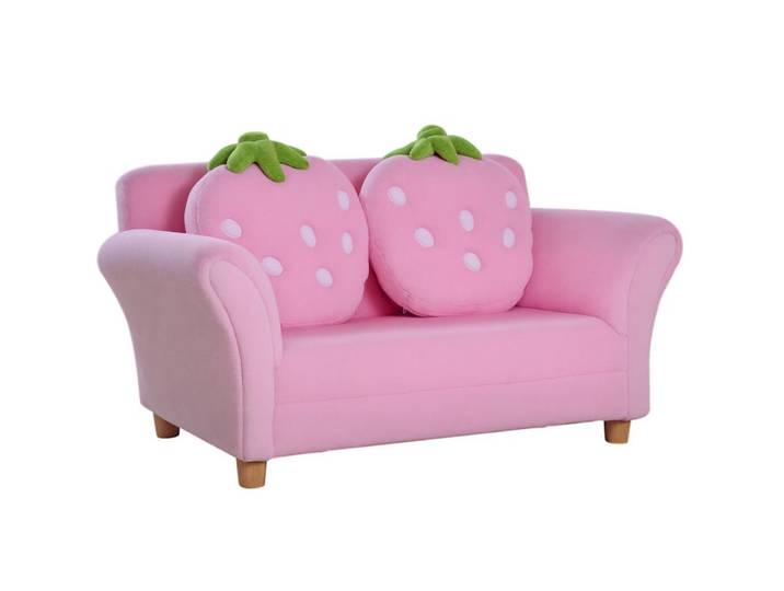 Redom Kindersofa mit Holzgestell, Schaumstoffpolster, Erdbeer-Kissen 90/53/48 cm Pink, 53x48x90 cm, Babymöbel & Kindermöbel, Kinderzimmer & Jugendzimmer