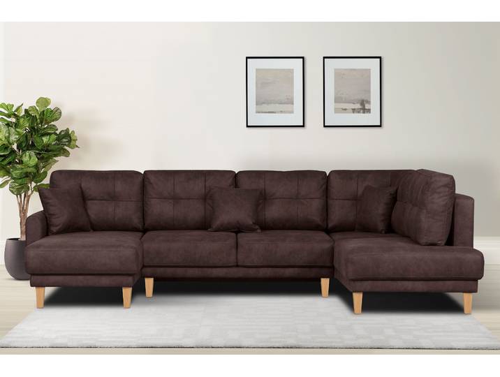 Wohnlandschaft, Luxus-Microfaser, Braun, 310×192×90 cm, U-Form, Schlaffunktion, Home-affaire