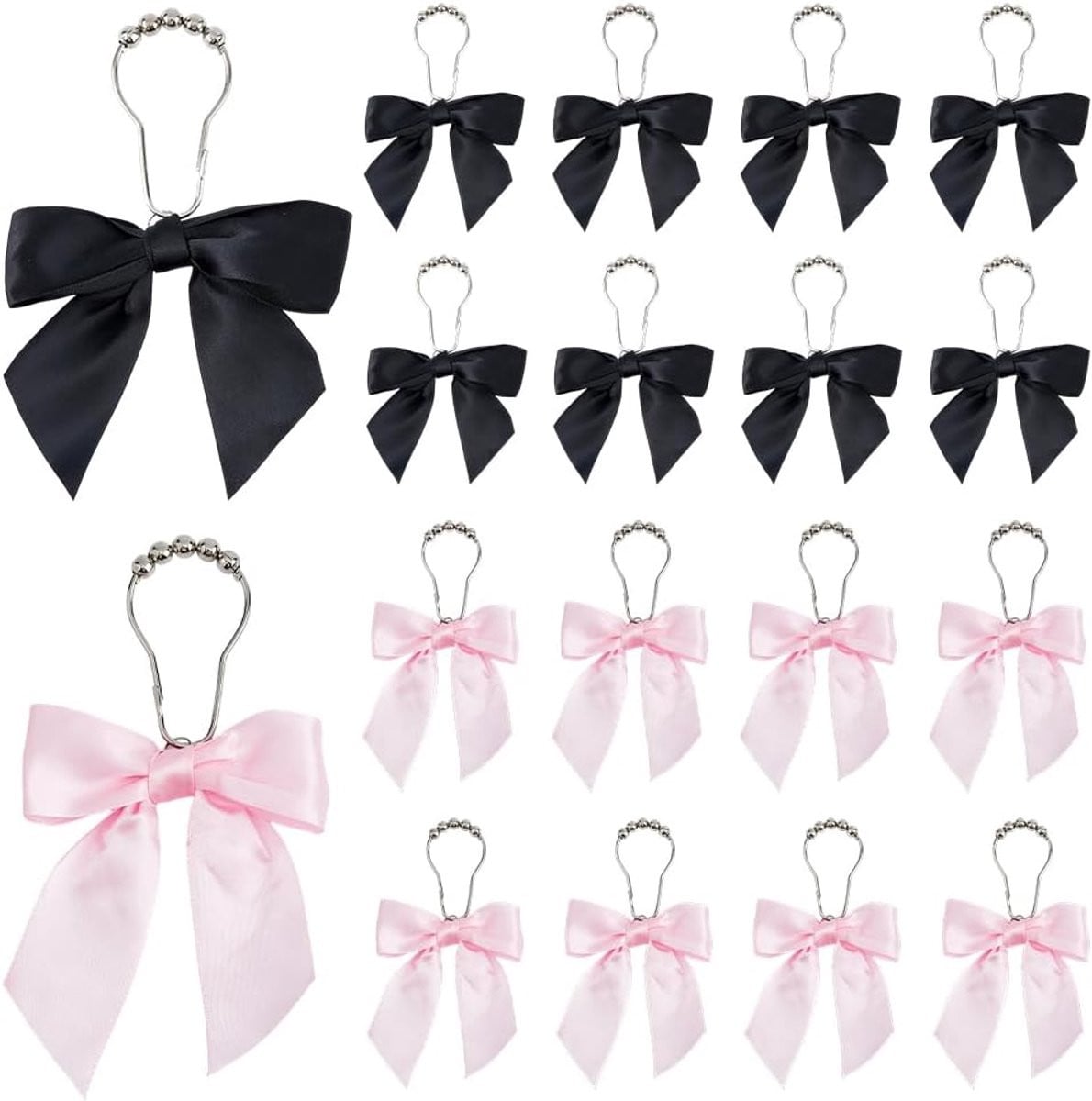 Dailygoods Douchegordijn Haken 24 Stuks - Roze Strikringen - Decoratieve Badkamer Accessoires