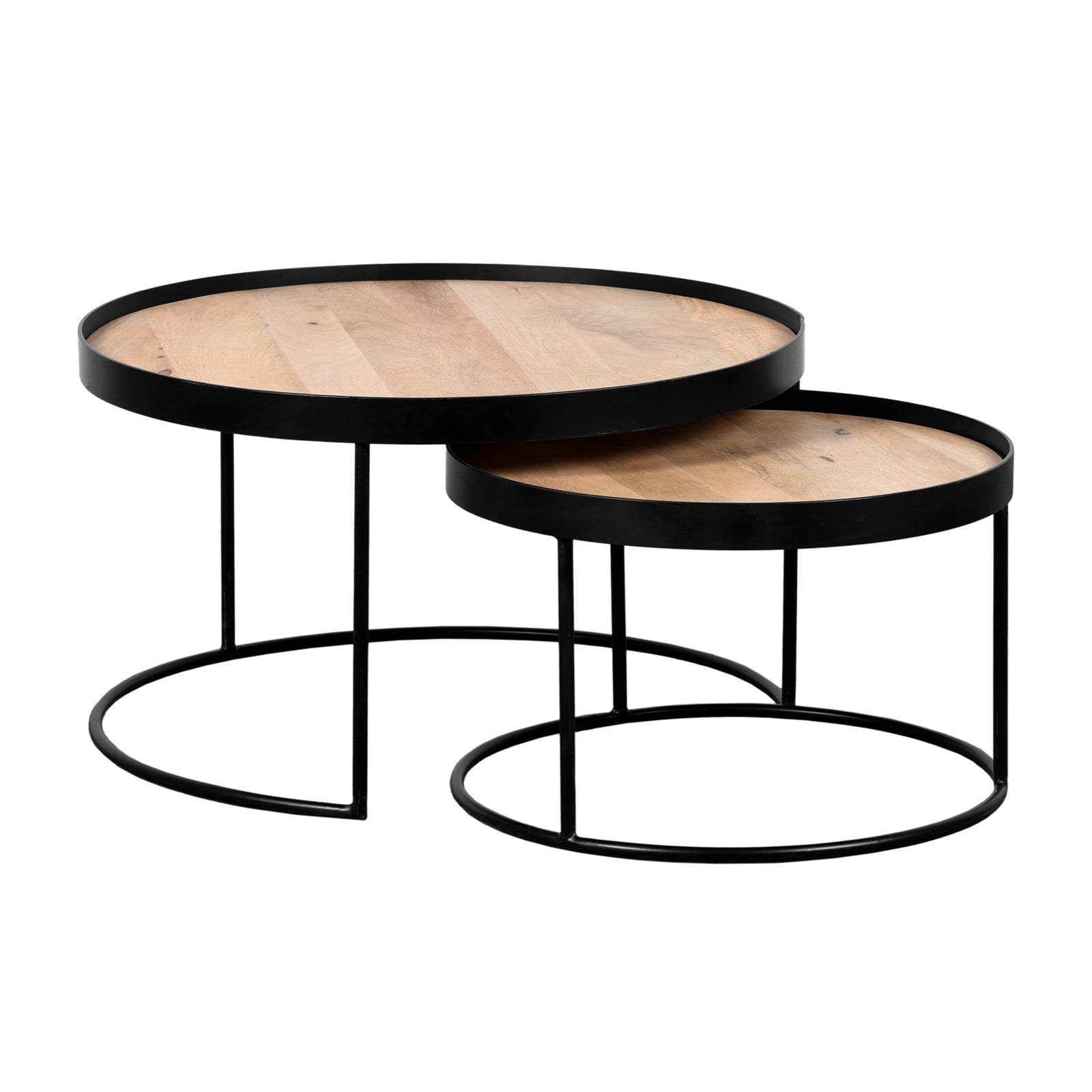 QUVIO Salontafel Sara Set van 2 - Mangohout en Metaal - Zwart - Naturel