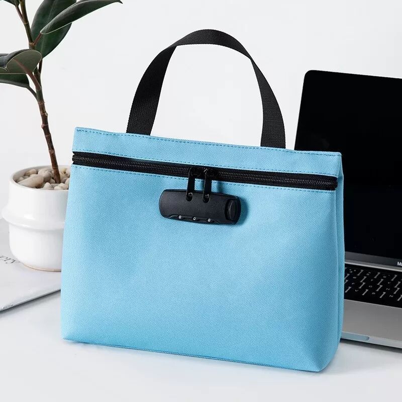 INF Große Passwort-Schloss Handtasche Dokumenten-Organizer - Sichere Polyester Akten Tasche Blau
