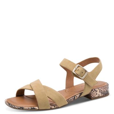 Sandalette TAMARIS, Damen, Gr. 36, Synthetik, beige (hellbraun), Leder, unifarben, Schuhe Sandalette, Blockabsatz, Sommerschuh, Riemchensandale mit Kreuzbandage