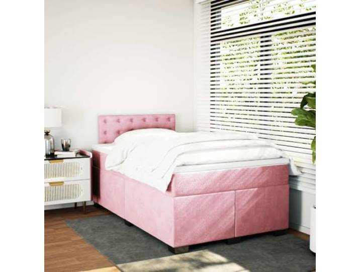 KTHLBRH Boxspringbett 120 x 200 cm Rosa mit Kopfteil aus Samt Taschenfederkernmatratze, inklusive Matratzenschoner, Lattenrost aus Holz, mittlere Unterstützung