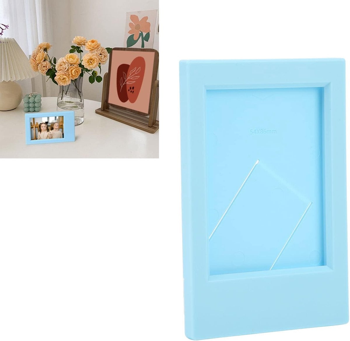 Blauwe mini fotolijst met standaard voor decoratie - 9 x 6 cm