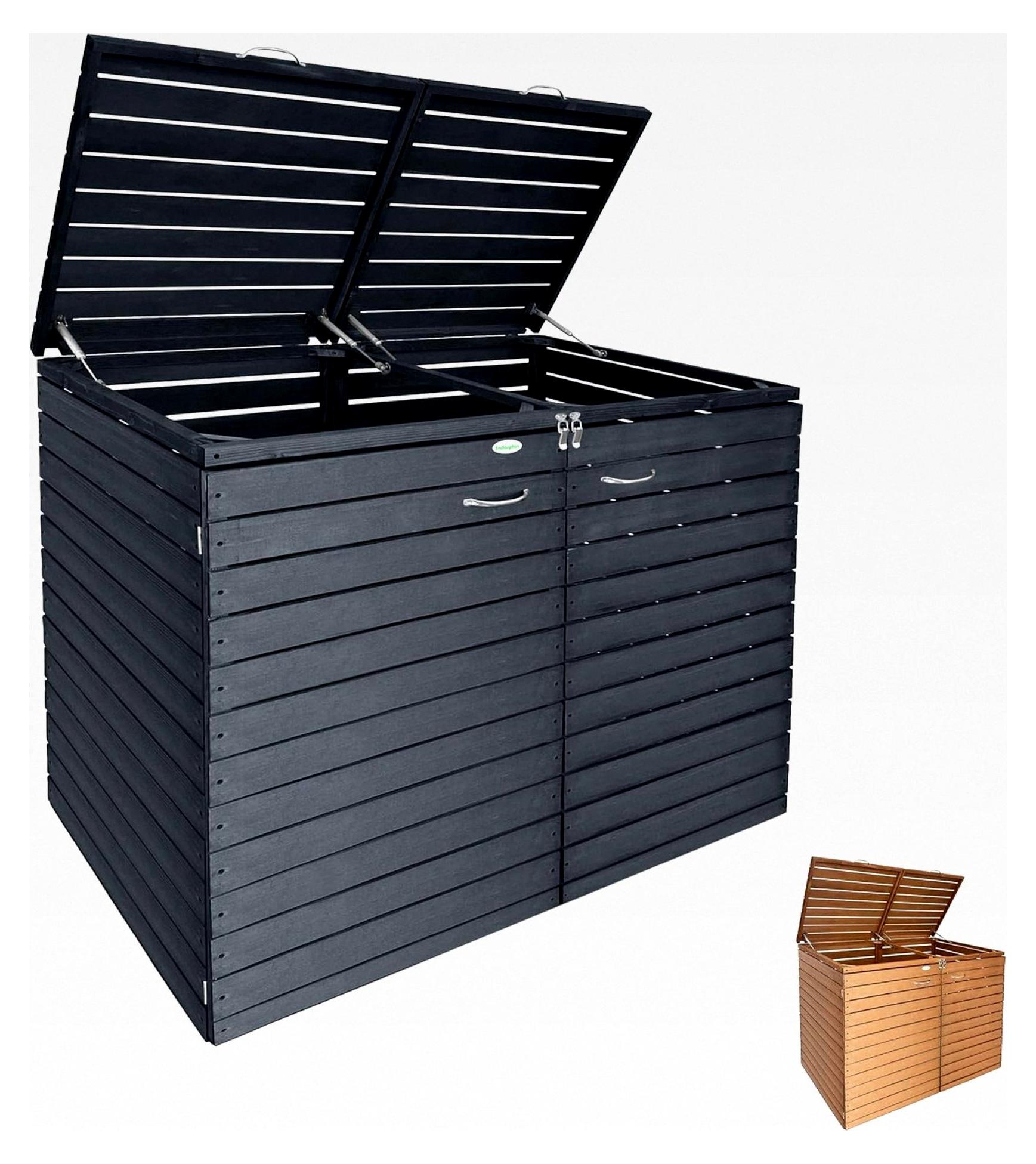 Mülltonnenbox für 2 x 240 l in Anthrazit - Holz Müllbox - Mülltonnenverkleidung - Sichtschutz für Mülltonnen - Stabiler Mülltonnenhäuschen