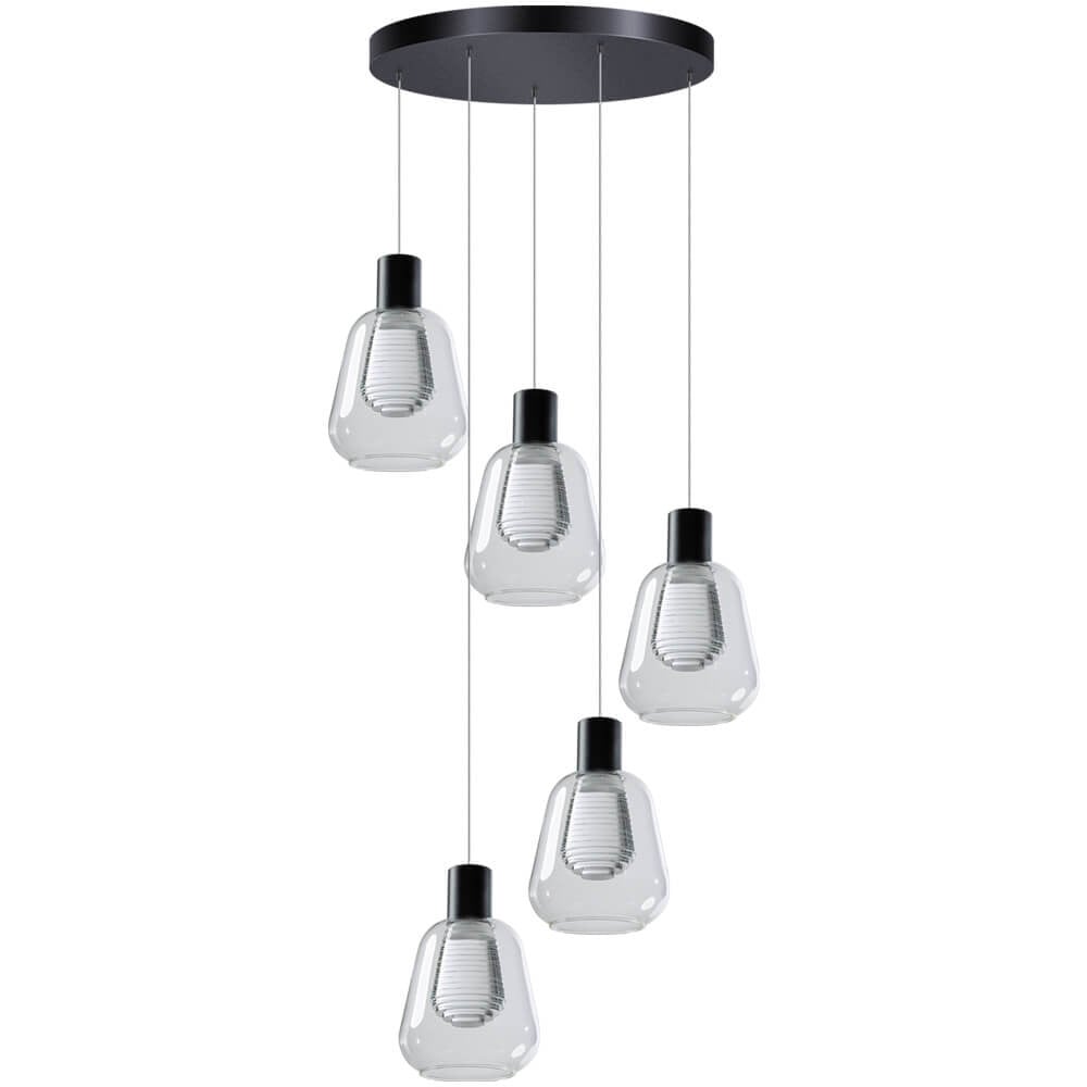 ETH Vide hanglamp Gary 5-lichts zilver en transparant