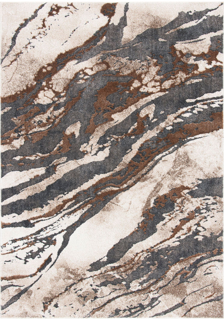 Ivy Bronx Abstract Area Rug Dark Grey / Beige Square 160 cm
