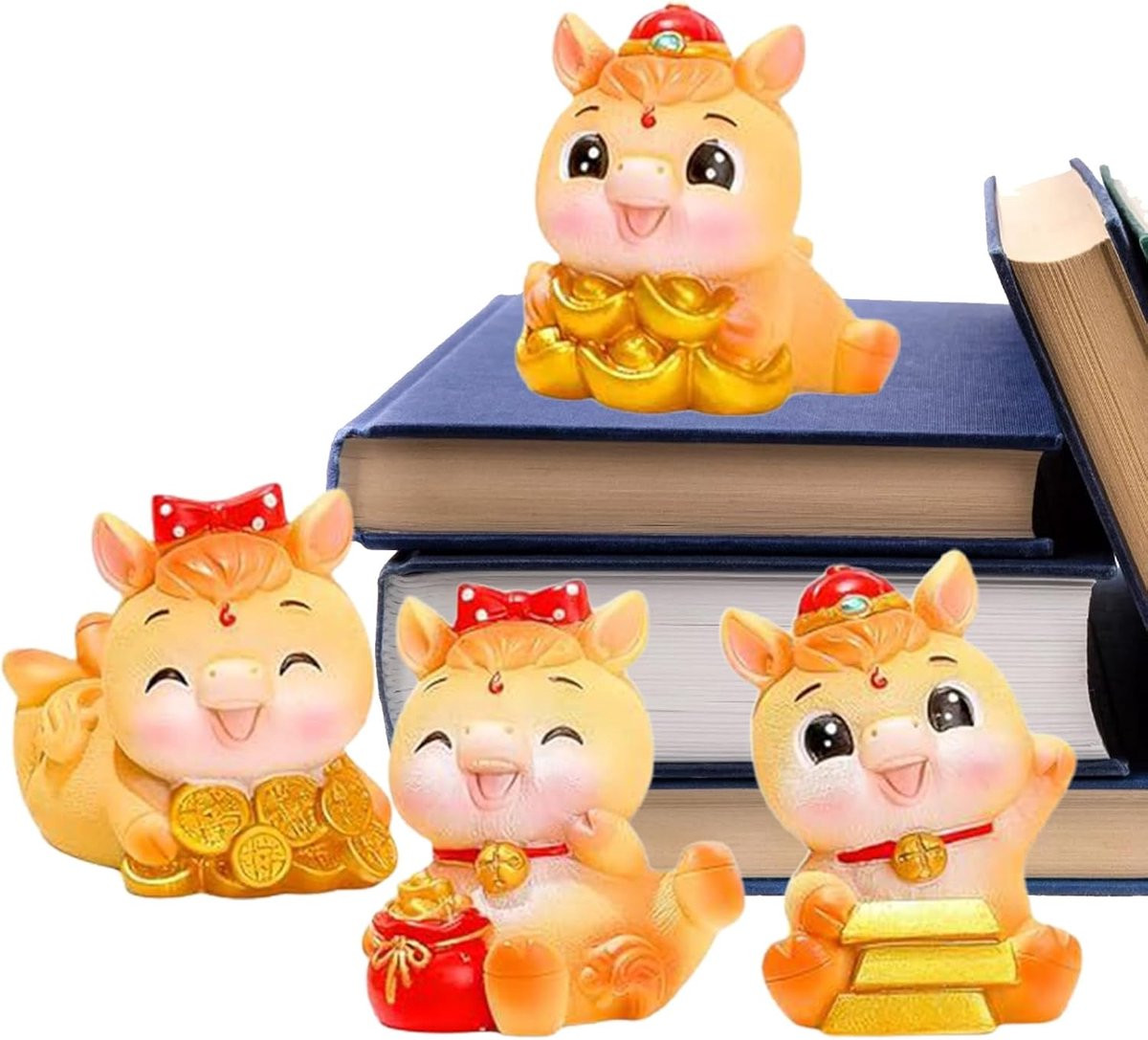 Set van 4 gekleurde paardenbeeldjes van hars als decoratie voor op tafel