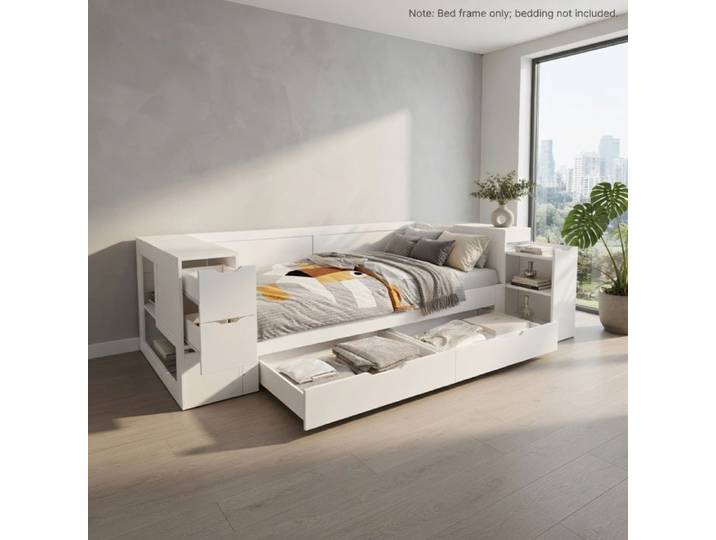 CollaHausse Lit Enfant 90x190cm Tiroirs Rangement Blanc