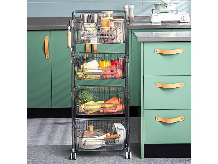 Chariot de rangement domestique mobile, étagère à fruits, étagère de cuisine, étagère à collations, étagère de sol multi-niveaux, étagère de rangement pour salon, bibliothèque