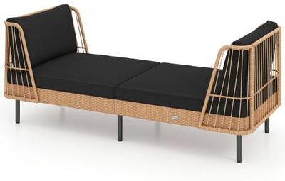 Costway Patio Wicker Daybed Outdoor Boho Rattan Loveseat Sofa with Seat and Back Cushions-Black