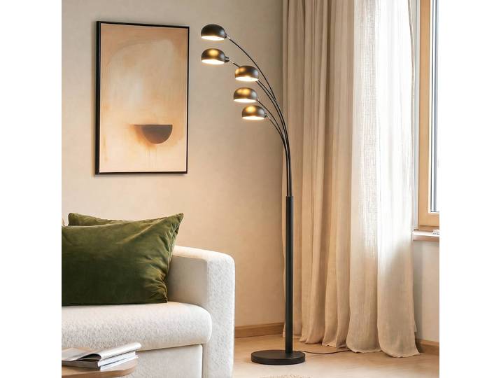 Stehlampe Jewa Lindby, schwarz, für Wohn- / Esszimmer, Metall, Modern, Stehlampe gebogen