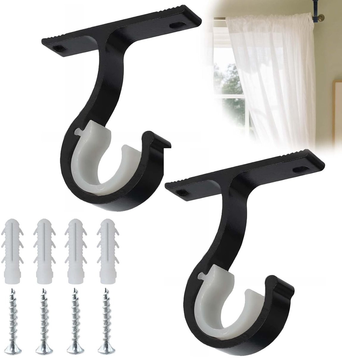 Set van 2 aluminium gordijnroedehouders