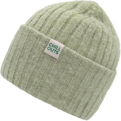 Beanie CHILLOUTS "Claire Hat", Damen, grün (sage), Strick, Obermaterial: 70% Polyester, 26% Baumwolle, 4% Elasthan, Mützen Beanie, Modische Beanie mit extra hohem Umschlag