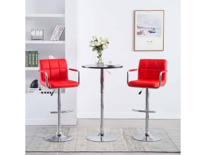 SOLDES d'Automne Lot de 2 Tabourets de bar - Tabourets Hauts pour Bar-Cuisine - rouge similicuir - 46x49x113cm 940